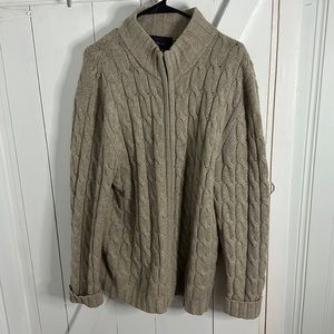 Beige Cable Knot Zip Up Sweater